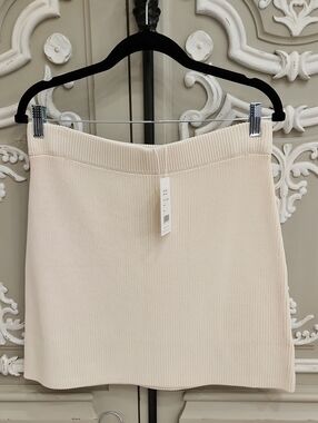 Seed Heritage Cream Ribbed Mini Skirt with Elastic Waist BNWT Size L